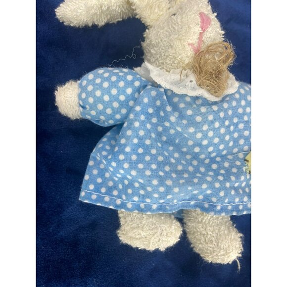 VTG Well Made Toy Bunny Rabbit Plush Floral Dotted Button Dress 5" - Picture 6 of 7